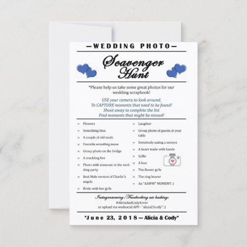 Wedding Photo Scavenger Hunt Invitation