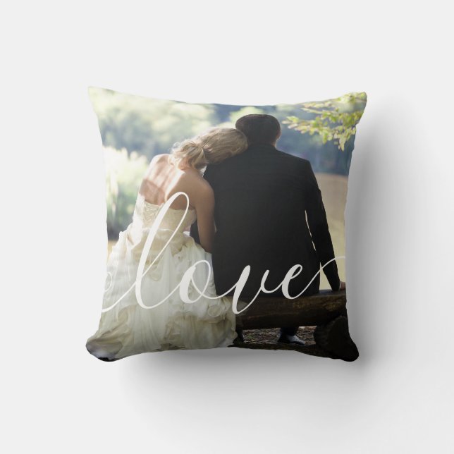 Wedding Photo Script Love Monogram  Throw Pillow (Front)