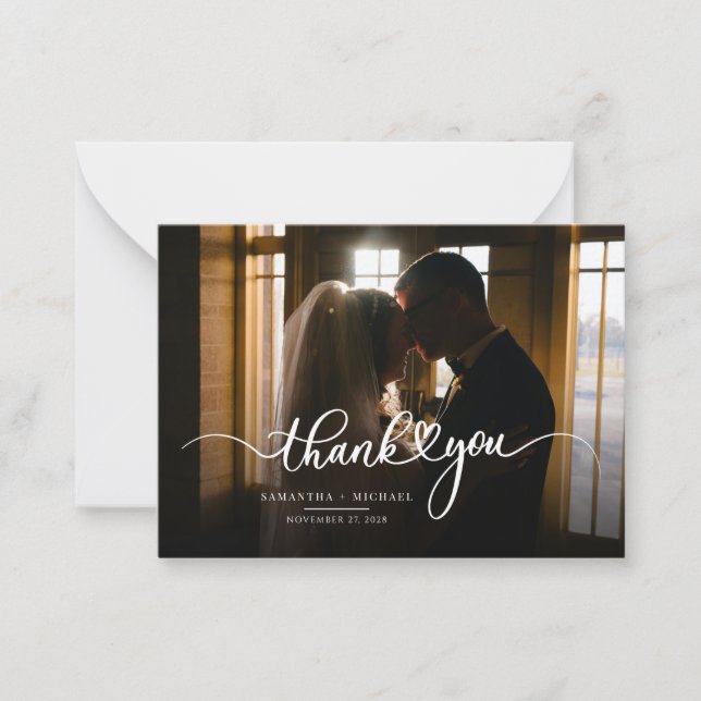Wedding Photo Script Modern Thank You Note Card (Front)