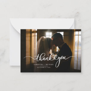 Wedding Photo Script Modern Thank You Note Card