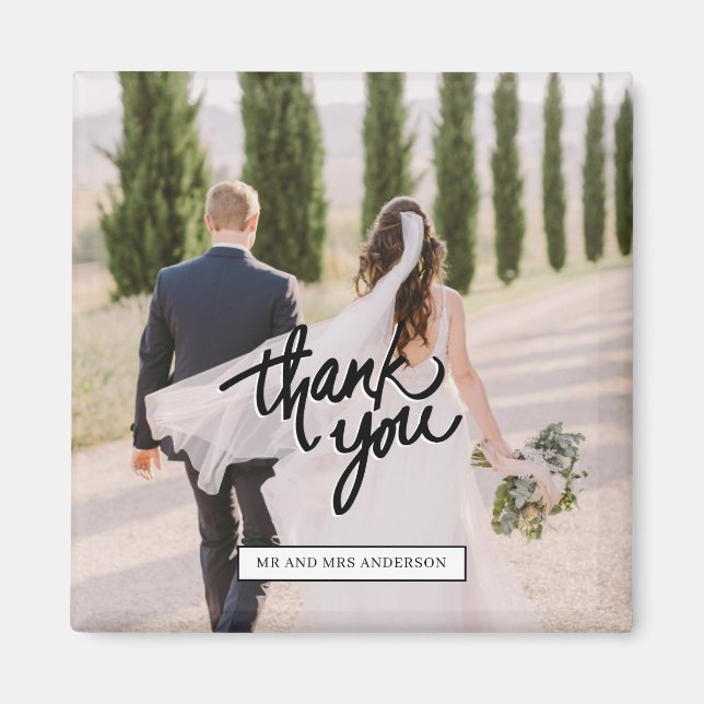 Wedding Photo Script Thank You Favor Magnet (Front)