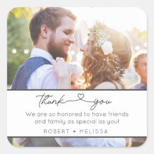 Wedding Photo Script Thank You Favor Square Sticker