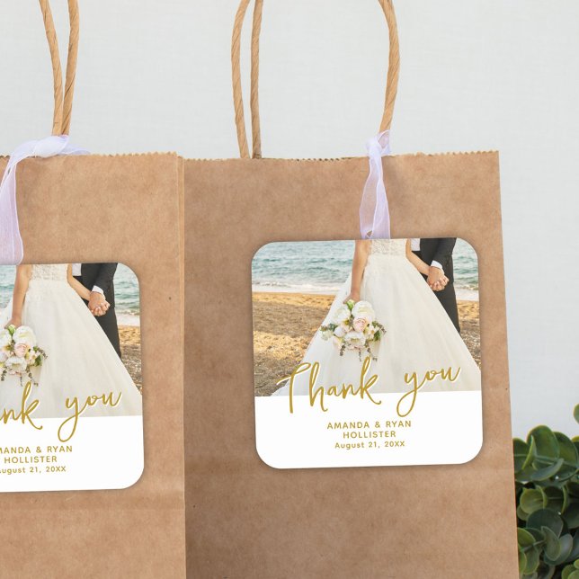 Wedding Photo Script Thank you Favor  Square Sticker (Creator Uploaded)