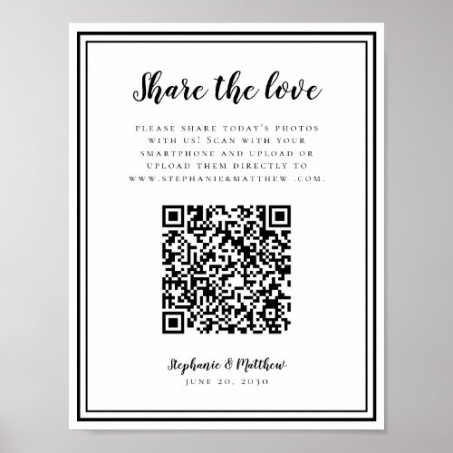 Wedding Photo Share The Love QR Scan Black  White Poster