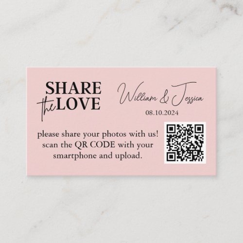 Wedding Photo Sharing Pink Blush With QR Code Enclosure Card
