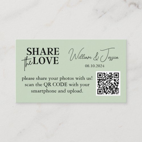 Wedding Photo Sharing Sage Green With QR Code Enclosure Card