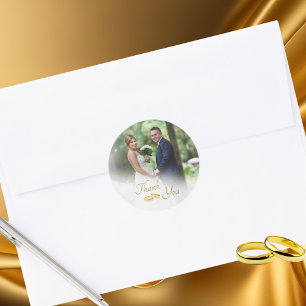 Wedding Photo Simple Gold Rings Thank You Classic Round Sticker
