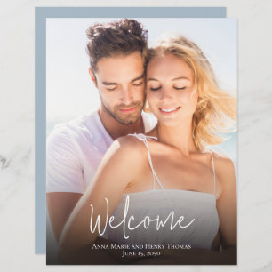 Wedding Photo Simple Modern Dusty Blue Calligraphy