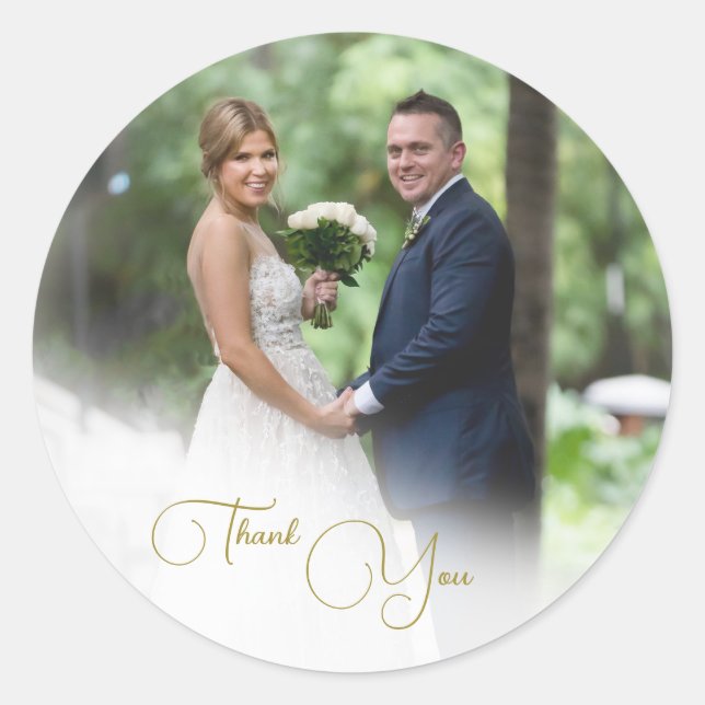  Wedding Photo Simple Thank You  Classic Round Sticker (Front)
