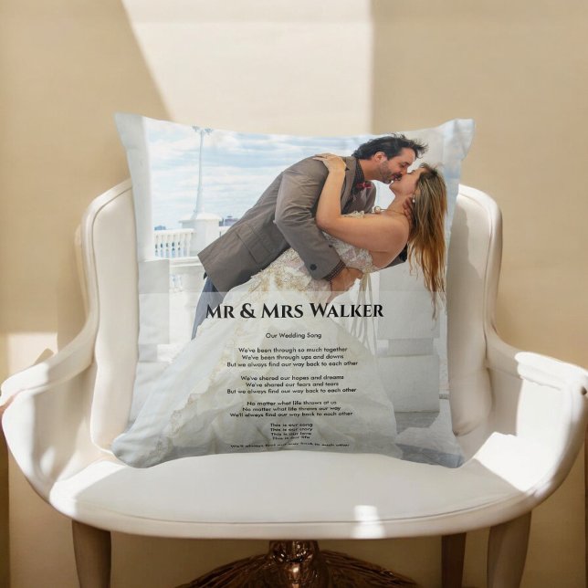 Wedding photo Song lyrics   Throw Pillow (wedding song lyrics throw pillow , fully editable , ideal anniversary gifts )