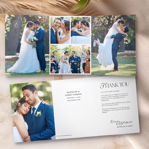 Wedding Photo Thank You 6 Pic Nostalgic Typeface Tri_Fold Card