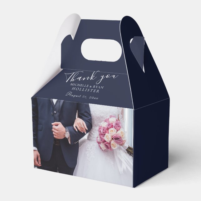 Wedding Photo Thank you Blue Personalizable  Favor Boxes (Front Side)