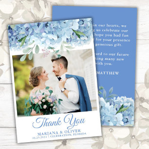 Wedding Photo Thank You Card Blue Hydrangea Floral