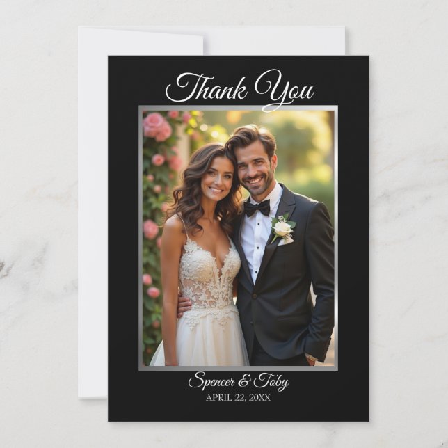 Wedding Photo Thank You Card | Silver Border (Front)