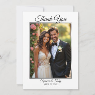 Wedding Photo Thank You Card Silver Border