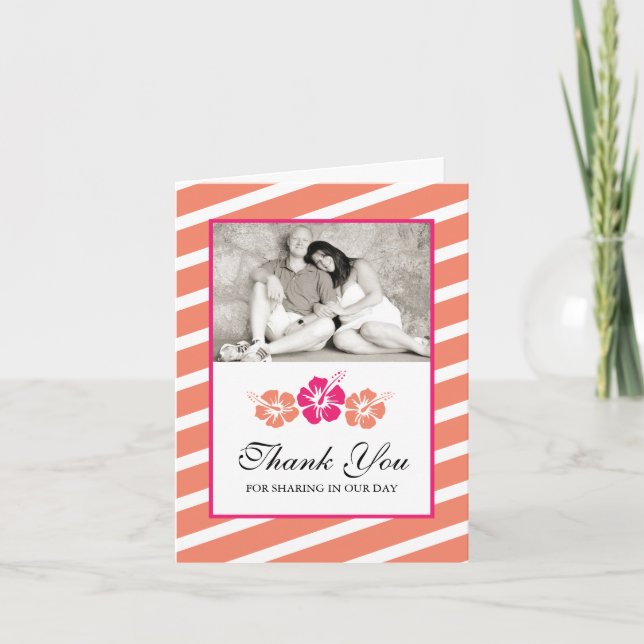 Wedding Photo Thank You Card with Hibiscus Flowers (Front)