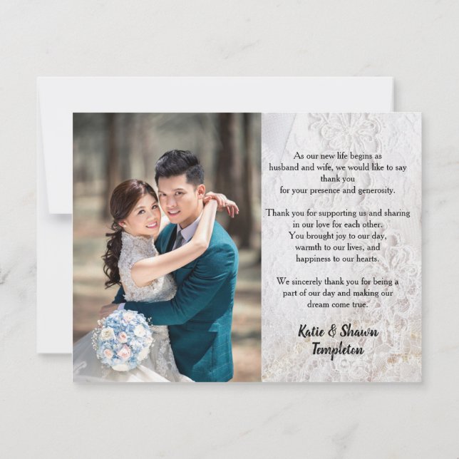 Wedding Photo Thank You Double Sided Faux Lace (Back)