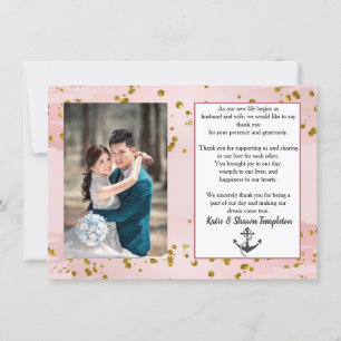 Wedding Photo Thank You Double Sided Nautical Gold Card
