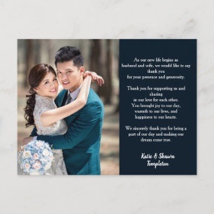 Wedding Photo Thank You Double Sided Navy Postcard