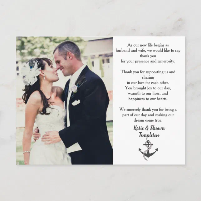 Wedding Photo Thank You Double Sided Postcard | Zazzle