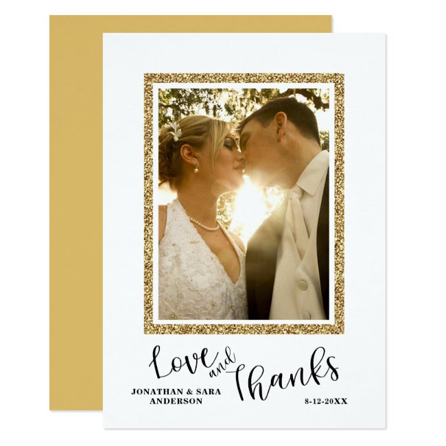 Wedding Photo Thank You Faux Gold Glitter Frame