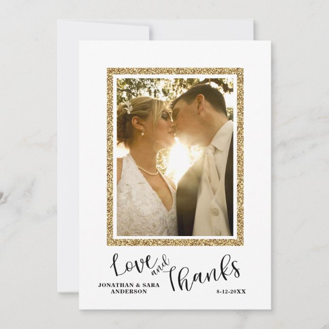 Wedding Photo Thank You Faux Gold Glitter Frame Card (Front)