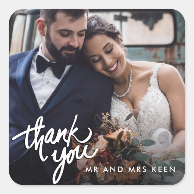 Wedding Photo Thank You Favor Square Sticker (Front)