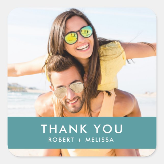 Wedding Photo Thank You Favor Square Sticker (Front)