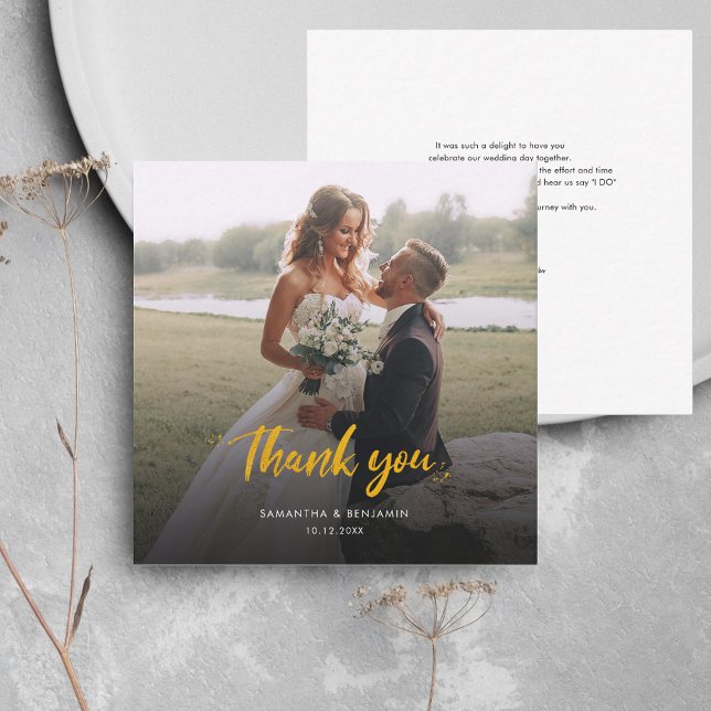 Wedding Photo Thank You Hand-Lettered Elegant Note Card (Wedding Photo Thank You Script Square Mini Card)