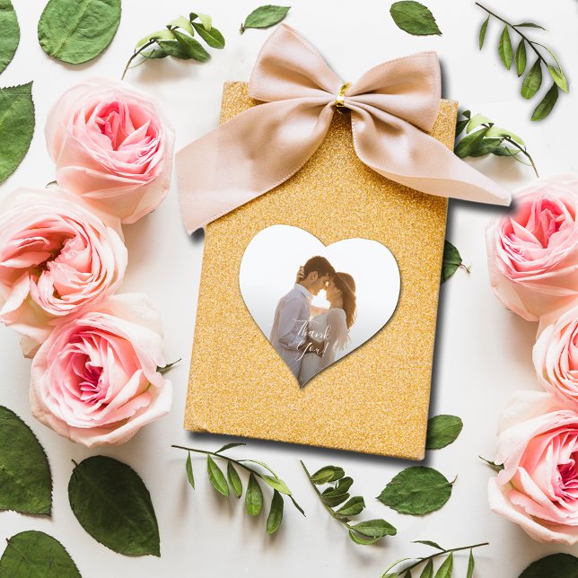 Wedding Photo Thank You Heart Sticker (Small 1-1/2" heart-shaped photo sticker.)