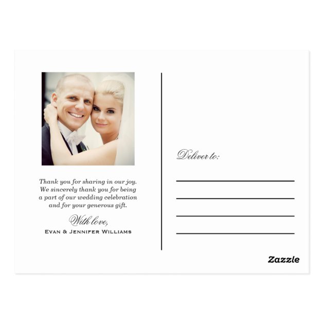 Wedding Photo Thank You Note Cards | Postcard