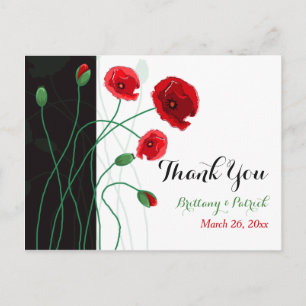 Wedding PHOTO Thank You Postcard   Red Poppies
