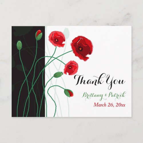 Wedding PHOTO Thank You Postcard  Red Poppies