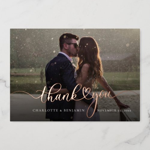 Wedding Photo Thank You  Rose Gold Foil Card
