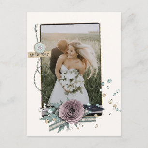 Wedding Photo Thank You Rustic Collage Sequins Postcard