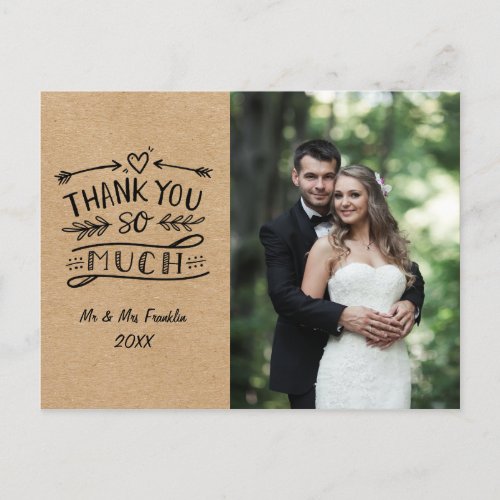 Wedding Photo Thank You Rustic Kraft Boho Postcard