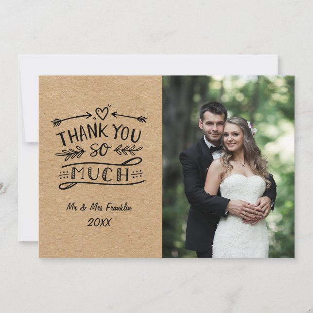 Wedding Photo Thank You So Much Rustic Kraft Boho Card (Front)