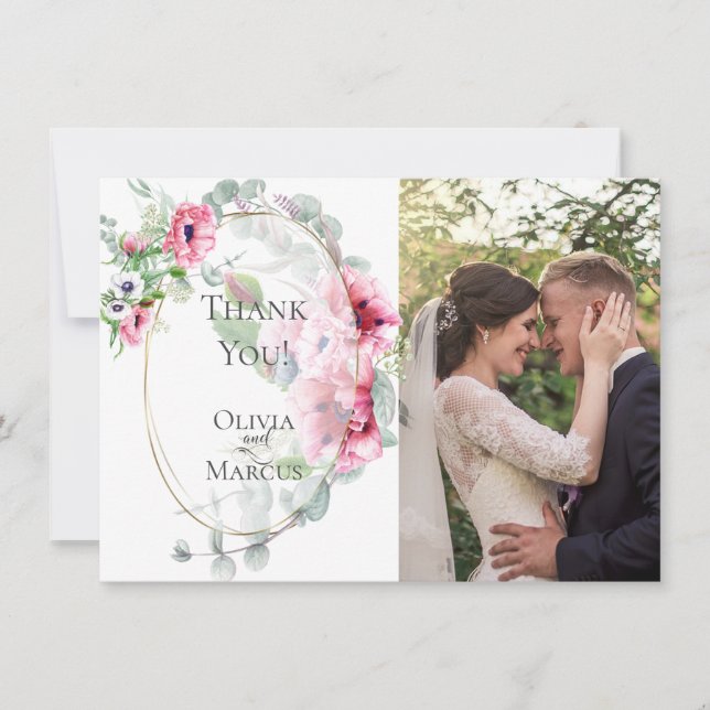 Wedding Photo Thank You  |  Watercolor Pink Poppy (Front)