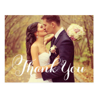Wedding Photo Thank You | White Elegant Script Postcard