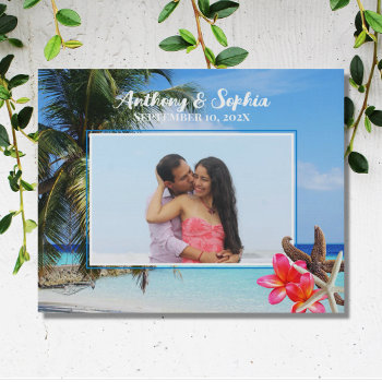 Wedding Photo Tropical Palm Tree Personalized Faux Canvas Print by sandpiperWedding at Zazzle