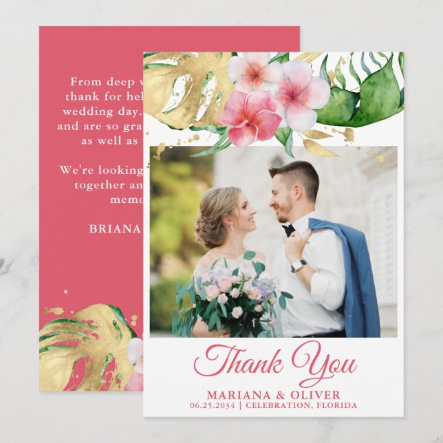 Wedding Photo Tropical Palms Floral Invitation (Front/Back)