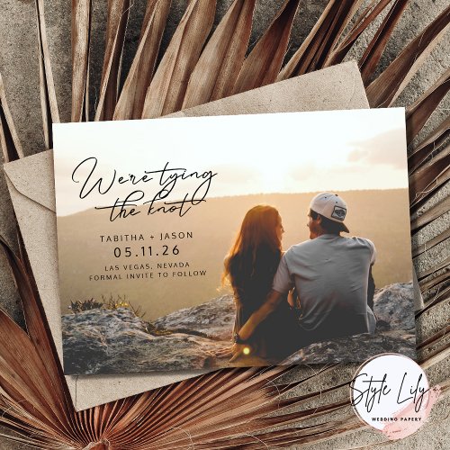 Wedding Photo Tying the Knot Save the Date Invitation