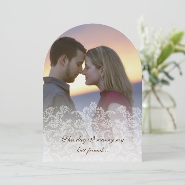 Wedding Photo Vintage Lace Damask Invitations (Standing Front)