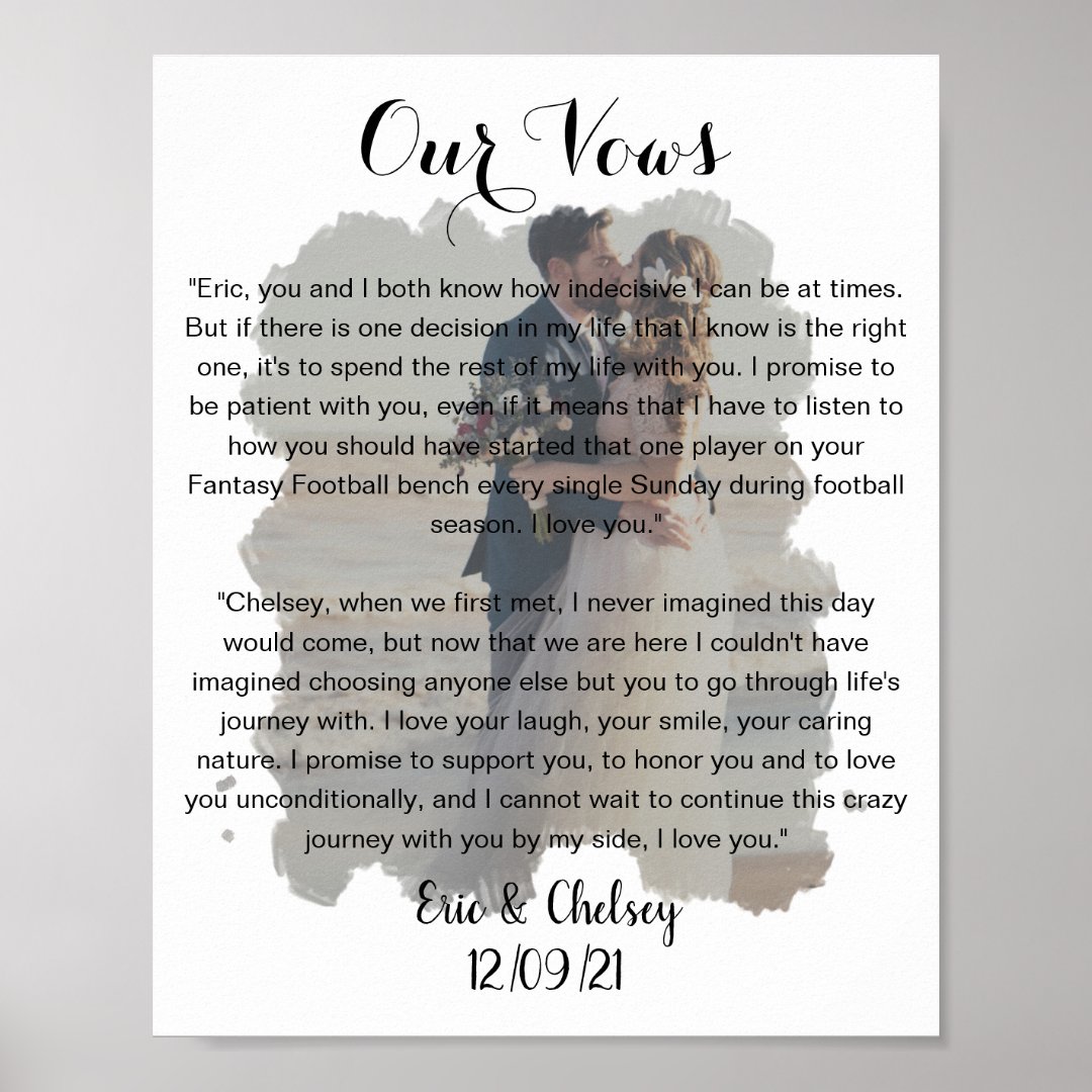 wedding photo vows faded effect poster | Zazzle