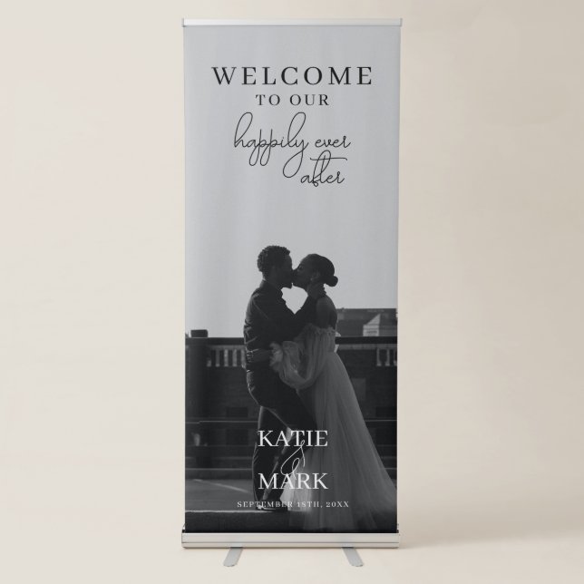  Wedding Photo Welcome To Our Happily Ever After Retractable Banner (Front)