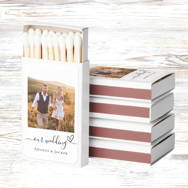 Wedding photo white black heart modern matchboxes (Creator Uploaded)