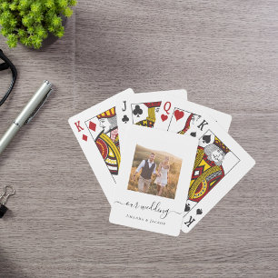 Wedding photo white black modern poker cards