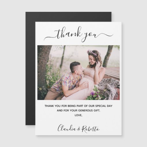 Wedding photo white luxury thank you card magnet | Zazzle