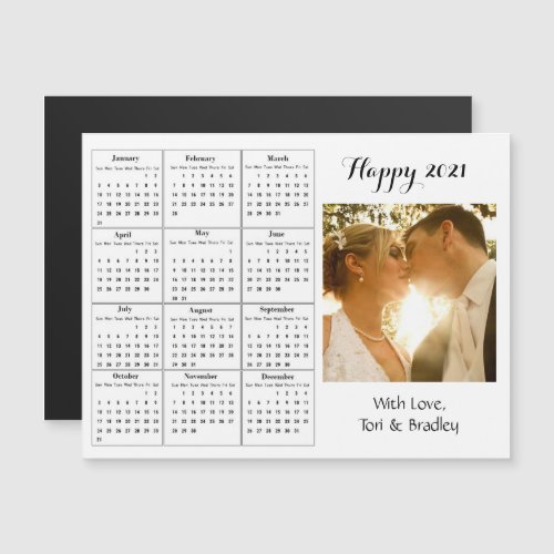 Wedding Photo White Mini 2021 Calendar Magnetic Invitation