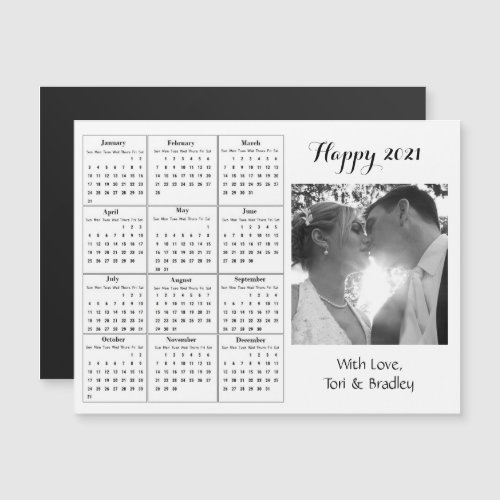 Wedding Photo White Mini 2021 Calendar Magnetic Invitation